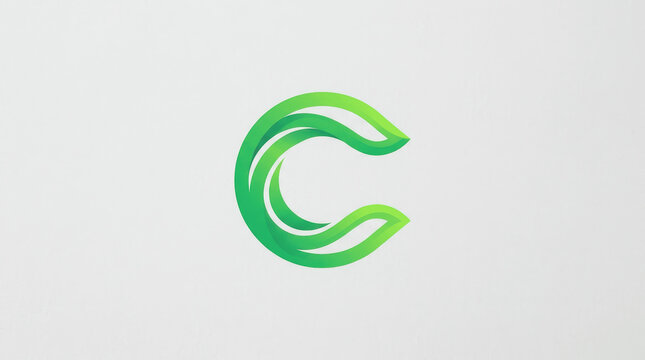 Modern 3D Letter C Logo with Green Gradient Swirling Ribbons on White Background