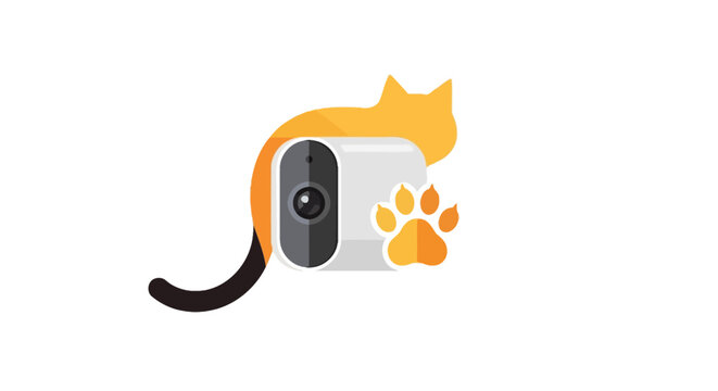Cat and security camera logo design.