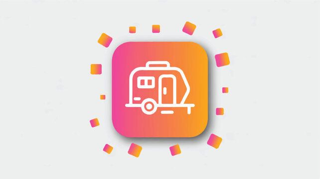 colorful camper trailer icon with confetti  travel symbol