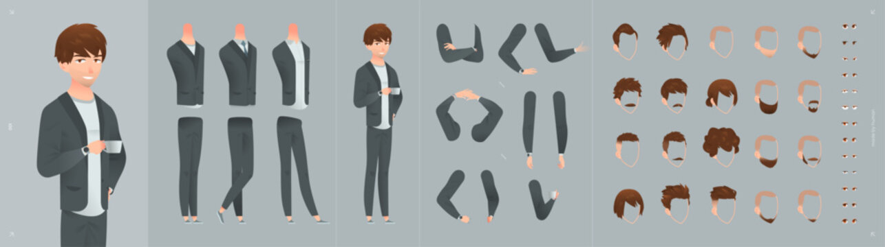 Man Set Character in A Modern Office For Business with A Male Illustration in Eye-Catching Black and White. A Professional Pose with Flat Design for A Student, Adult, or Businessman