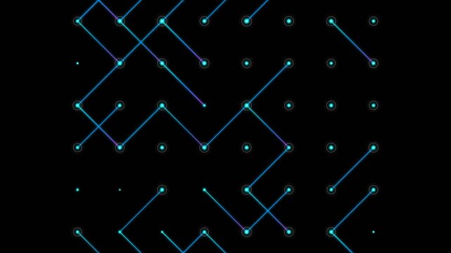 Futuristic digital network grid with glowing blue lines, abstract technology data connection background, neon geometric circuit pattern on black