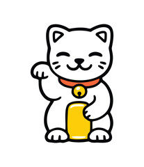 Fototapeta premium Cute and funny cat clipart in outline style vector illustration. Simple line drawing of a playful cat, perfect for coloring pages, kids’ designs, stickers, etc. Clean and minimal outline drawing.