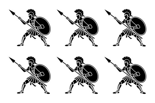 Vector of six ancient warriors with spears and shields
