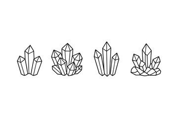 Fototapeta premium Collection of minimalist crystal cluster line art icons on a white background