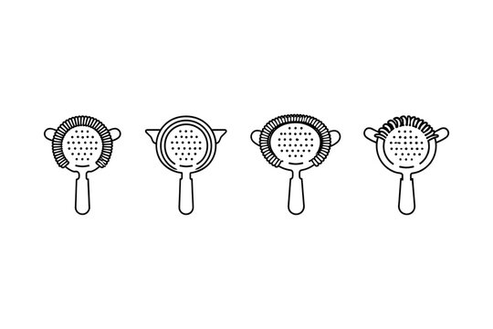 Collection of four different bar strainers for cocktail preparation