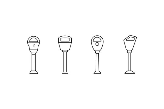 Collection of four distinct parking meter outlines on a white background