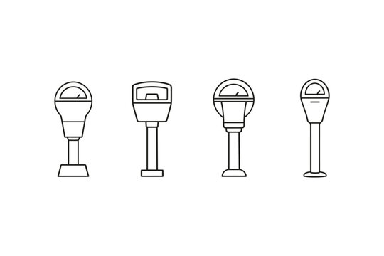 Collection of four distinct parking meter icons in a clean line art style
