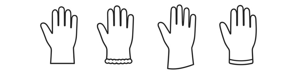 Obraz premium Collection of four different glove icons with black outlines on a white background