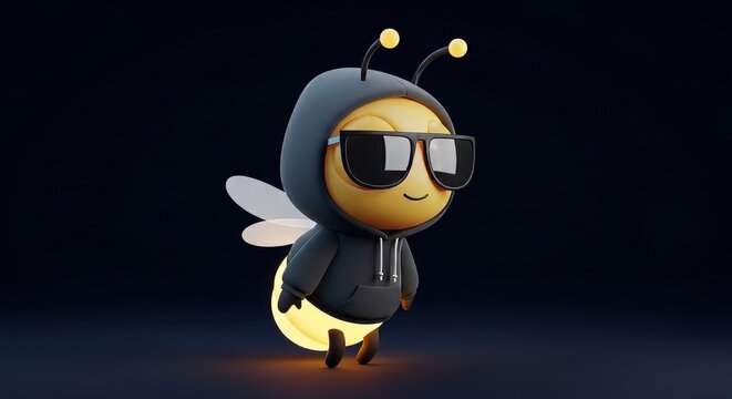 Cartoon bee character wearing sunglasses.