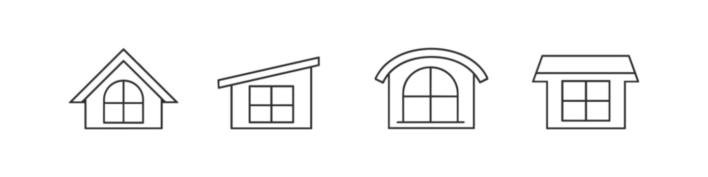 Collection of simple line art icons representing different types of dormer windows