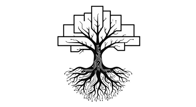 tree roots growing out of blocks business concept