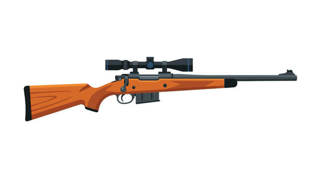 Cartoon illustration of an orange and black hunting rifle with a scope