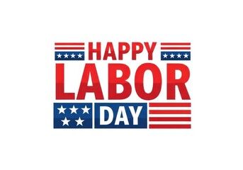 Fototapeta premium Happy labor day text with american flag stripes and stars - vector graphic