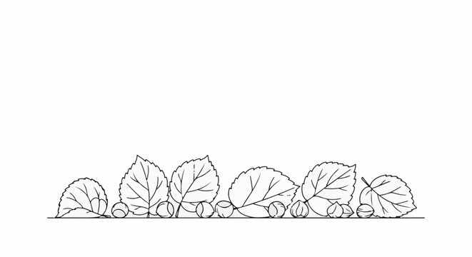 Line drawing border of various shaped leaves and nuts