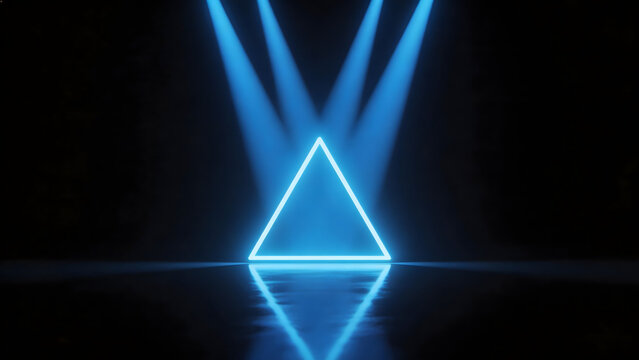Blue neon triangle with spotlights