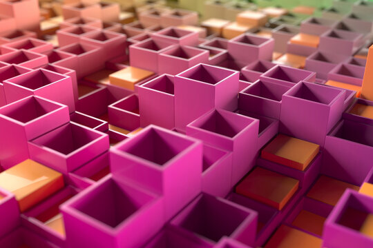 Colorful pink geometric cube pattern background for vibrant banner and surface design .3d render