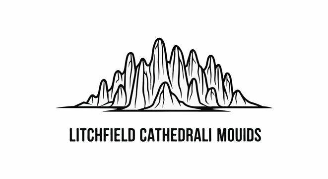Stylized mountain range illustration with bold text below