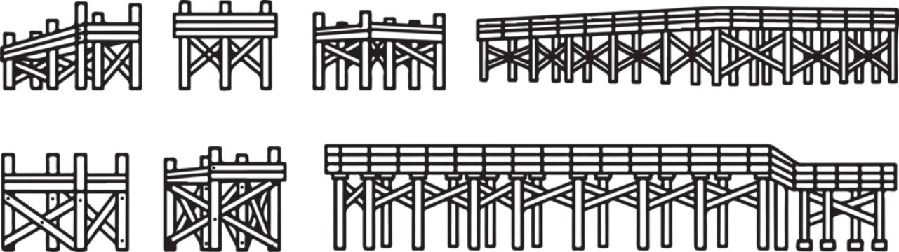 Various types of barbed wire fences and their construction methods Vector
