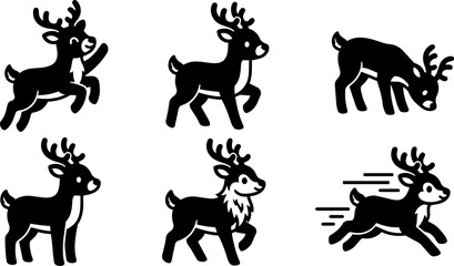 Fototapeta premium Reindeer silhouettes in motion vector set