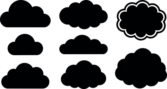 Cloud silhouettes vector set of nine clouds in various shapes