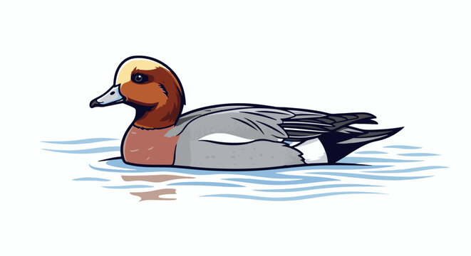 Cartoon duck swimming on rippling water
