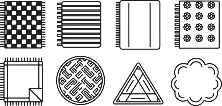 Abstract geometric patterns and shapes in black and white line art Vector