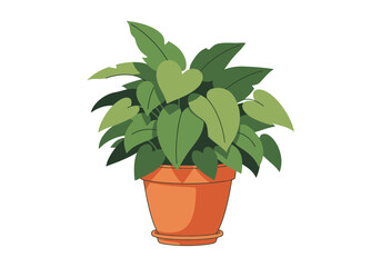 Fototapeta premium Green Potted Houseplant Illustration, Heart-Shaped Leaves in Terracotta Pot, Minimalist Flat Vector Design Isolated on White