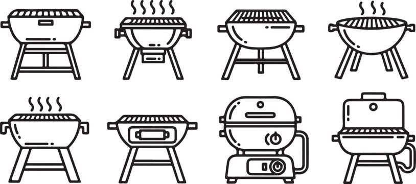 Simple line drawings of various chairs with cushions and upholstery patterns Vector