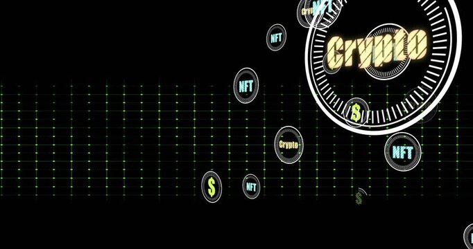 Neon waveform pulsing dot grid, frame3 spawning crypto NFT tokens moving inward showing inflow