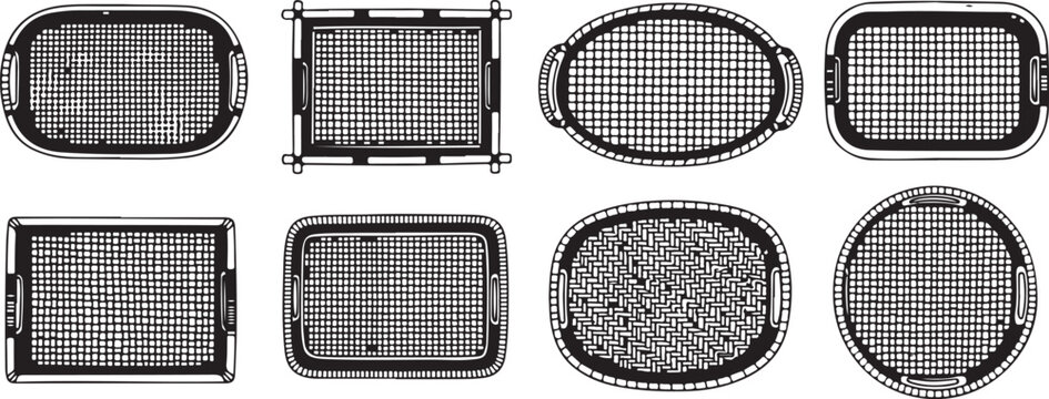 Various three-dimensional geometric shapes illustrated with wireframe mesh structures Vector