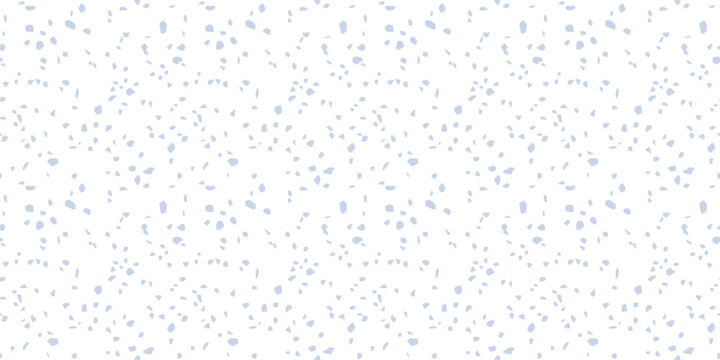 Vector terrazzo flooring texture. Minimalist seamless pattern with chaotic scattered blue confetti on white background. Mosaic floor surface. Trending design for packaging, print, wallpaper, decor
