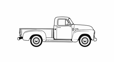 Fototapeta premium Classic pickup truck illustration, side view, clean outline