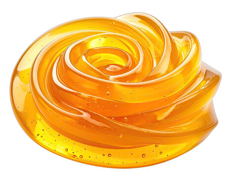 Golden viscous liquid swirls in a fluid spiral shape with air bubbles