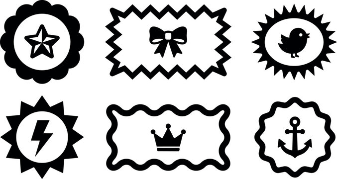 Vector icon set star badge ribbon bow bird sun crown label anchor