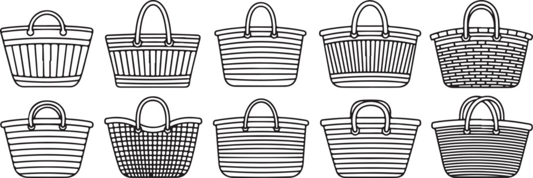 A collection of vintage and modern wire basket designs in black and white Vector