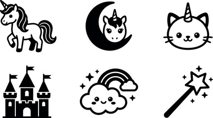 Obraz premium Vector art unicorn moon cat castle rainbow cloud wand