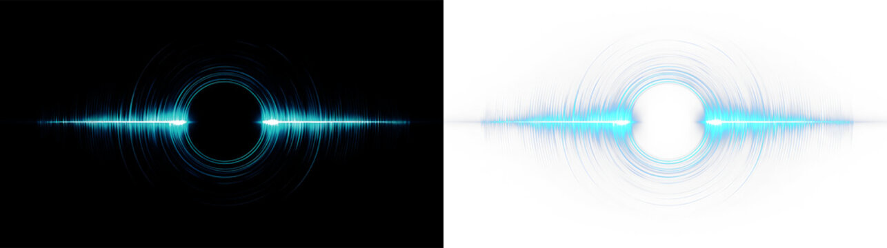 Sound wave pattern with blue lines on a clear background showing ripples and motion in a circular form