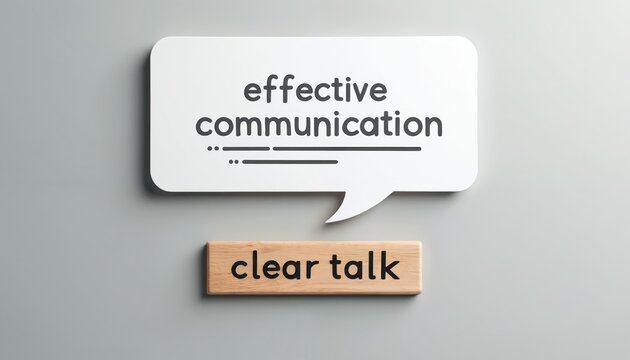 White speech bubble displays effective communication. Text clear talk is on wooden block. Concept of direct clear talk is shown, useful for business.