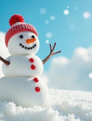 Fototapeta premium Close-up shot of a snowman standing in a snowy environment, great for winter-themed projects