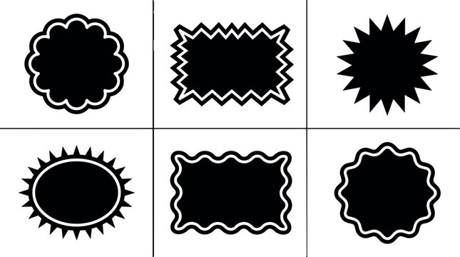 Vector shapes set with cloud scalloped circle jagged rectangle and sun burst