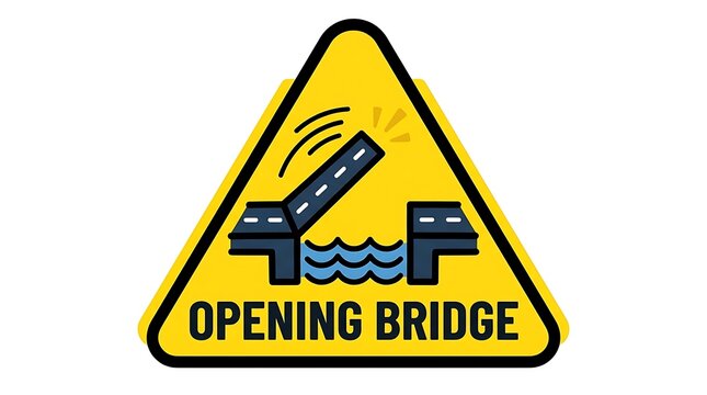 Opening bridge road sign warning.