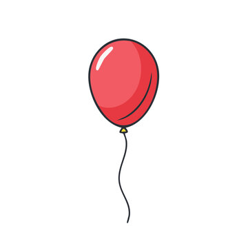 A simple red balloon with a long string floats against a clean white background, celebrating fun.
