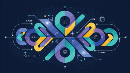 Abstract digital illustration with flowing lines, vibrant colors, and geometric shapes © Babat