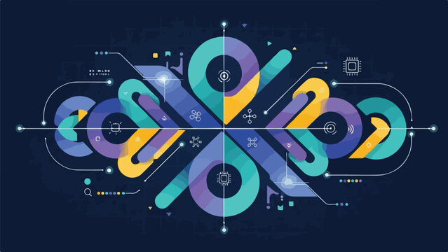 Abstract digital illustration with flowing lines, vibrant colors, and geometric shapes