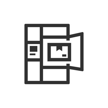 Parcel locker station icon. Automated package pickup system. Monochrome black and white symbol
