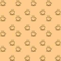 Obraz premium Hot coffee cup seamless pattern. Hand drawn coffee cup seamless background. Cup of coffee line art drawing. Seamless hot coffee doodle background