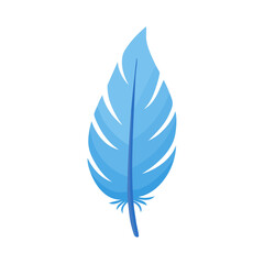 Fototapeta premium Soft blue feather isolated on white background elegant downy plumage detail