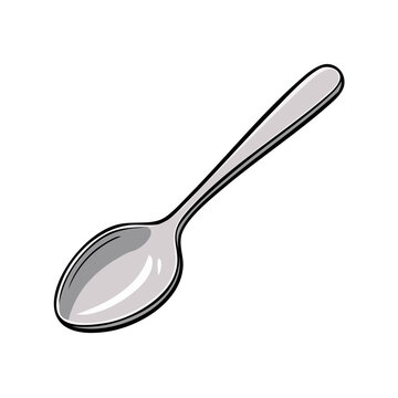 Simple Hand Drawn Illustration of a Shiny Metal Spoon Object
