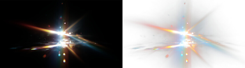 Obraz premium Bright light and colorful rays shining on a transparent background during a quiet moment