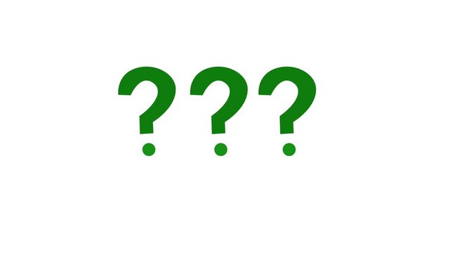 Animated green question marks popping up on white background